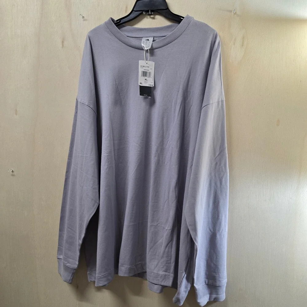 Adidas Basketball Long Sleeve Tee Lavender Purple Oversized Graphic Logo XL NEW